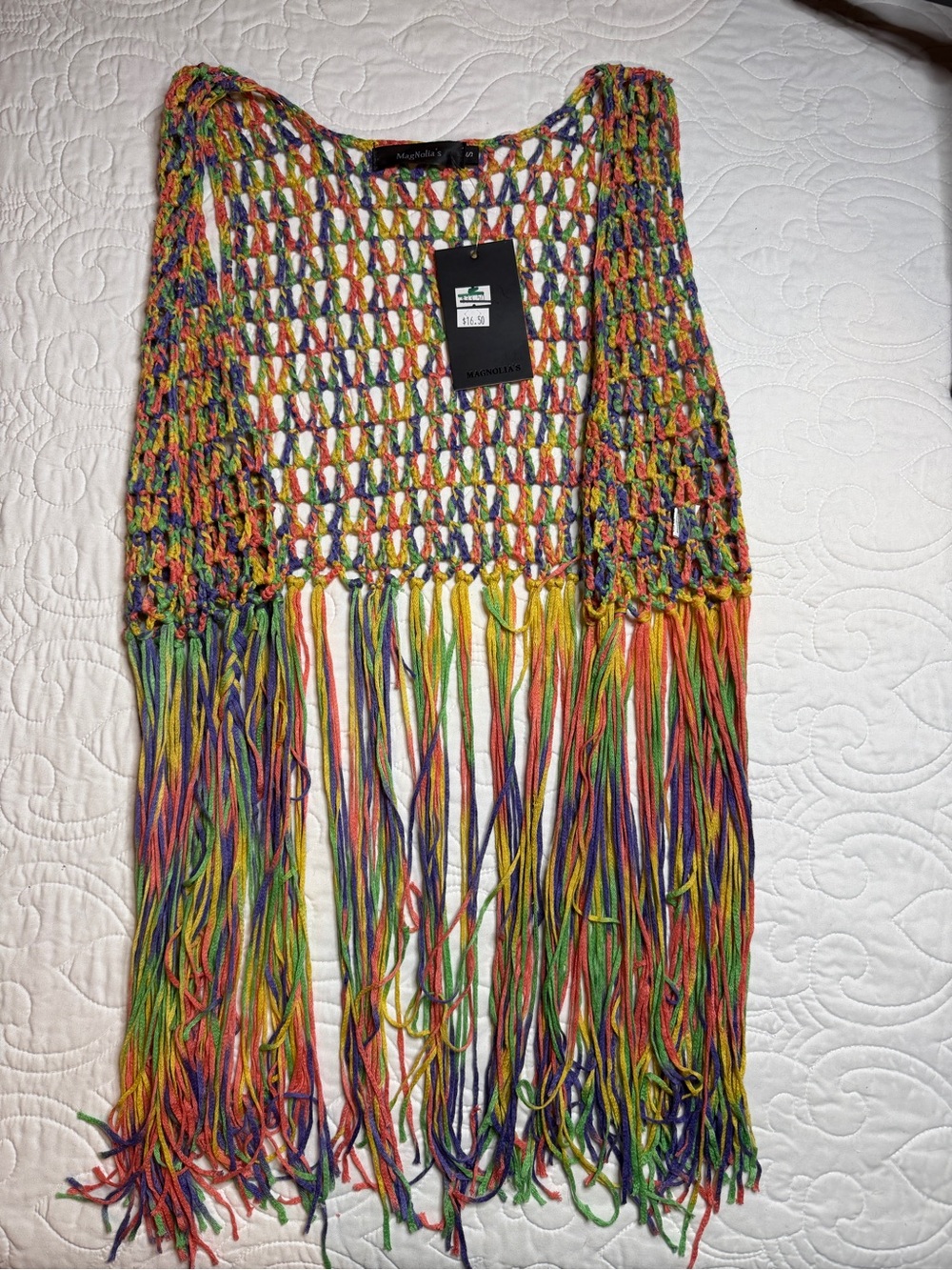 MagNolia’s Crochet Fringe Vest Multicolor Boho Size S NWT